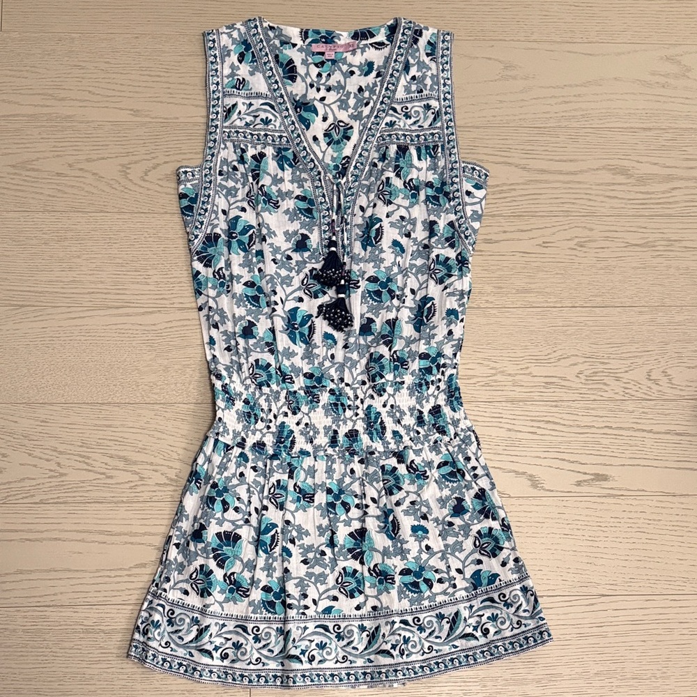 Calypso St Barths Floral Sleeveless Dress with Blue Accents